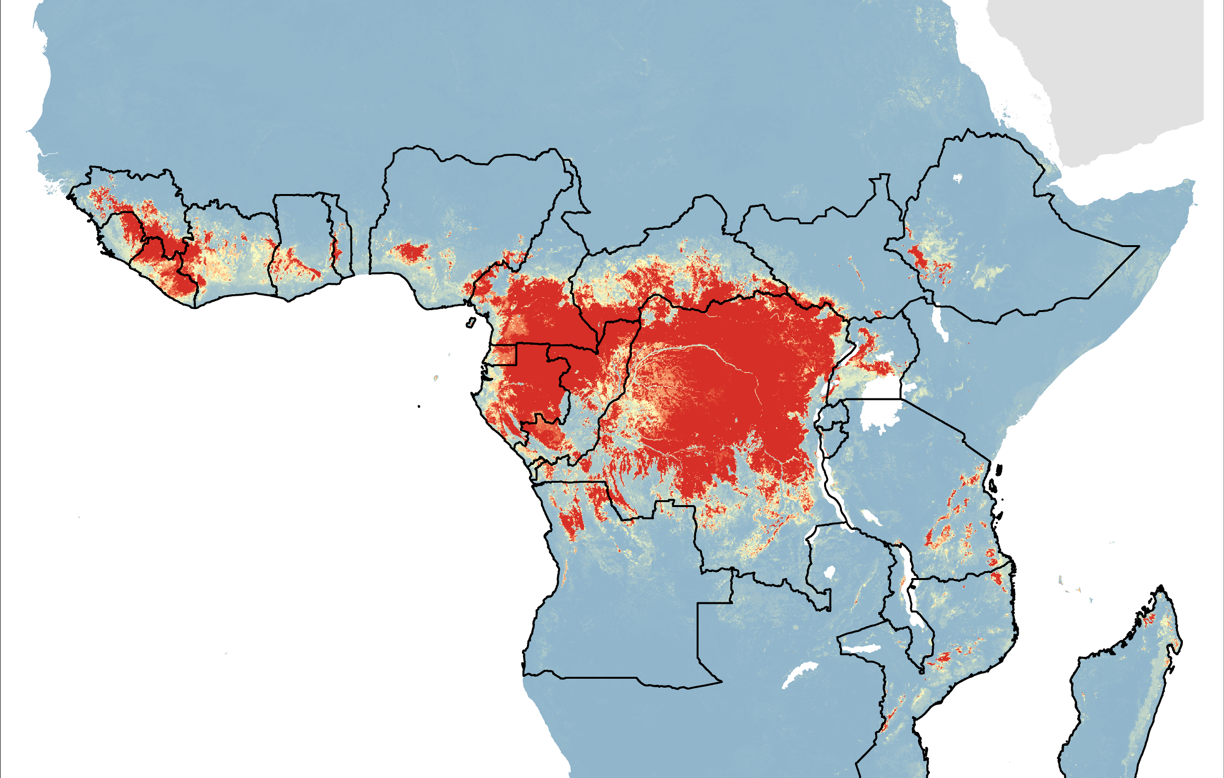 Ареал распространения вируса Эбола в мире